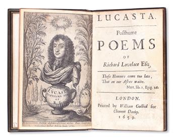 LOVELACE, RICHARD. Lucasta. Posthume Poems [with Elegies Sacred to the Memory of the Author].  1659 [i. e., 1660]